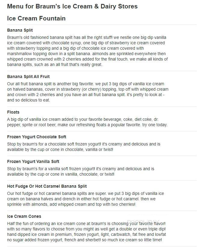 Braum's Ice Cream & Dairy - Sulphur, OK menu_pic