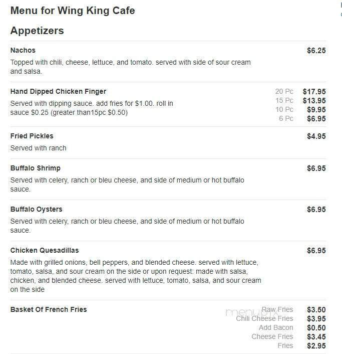 Wing King Cafe - Rock Hill, SC menu_pic