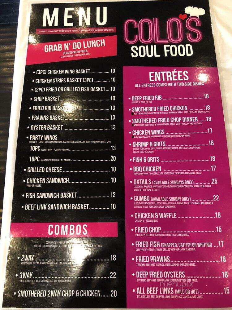 Colos' Soul Food & Seafood - Sacramento, CA menu_pic