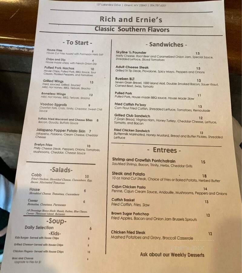 Rich and Ernie's Bar & Grill - Ghent, WV menu_pic