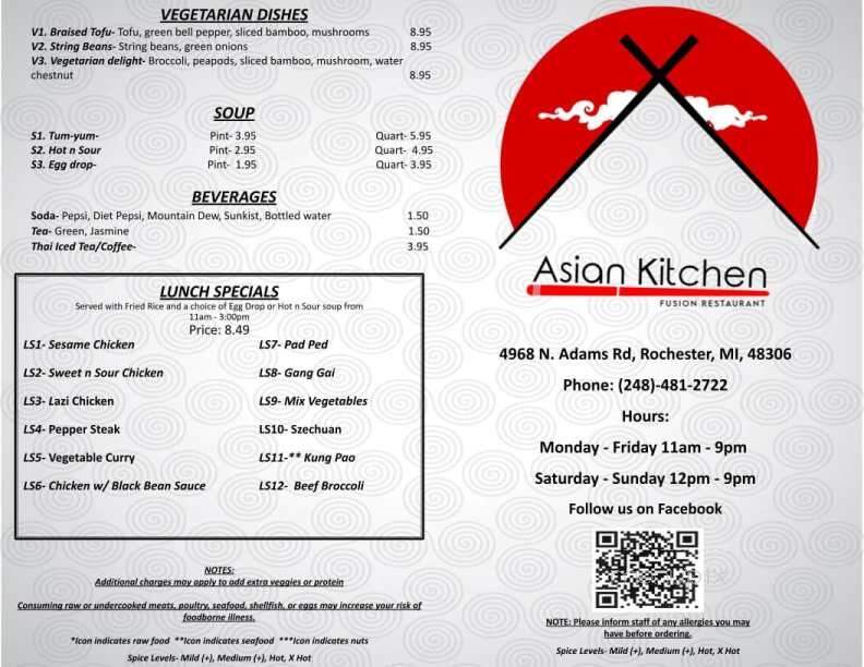 Asian Kitchen - Rochester, MI menu_pic