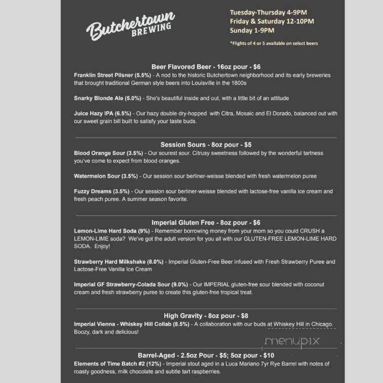Butchertown Brewing - Louisville, KY menu_pic