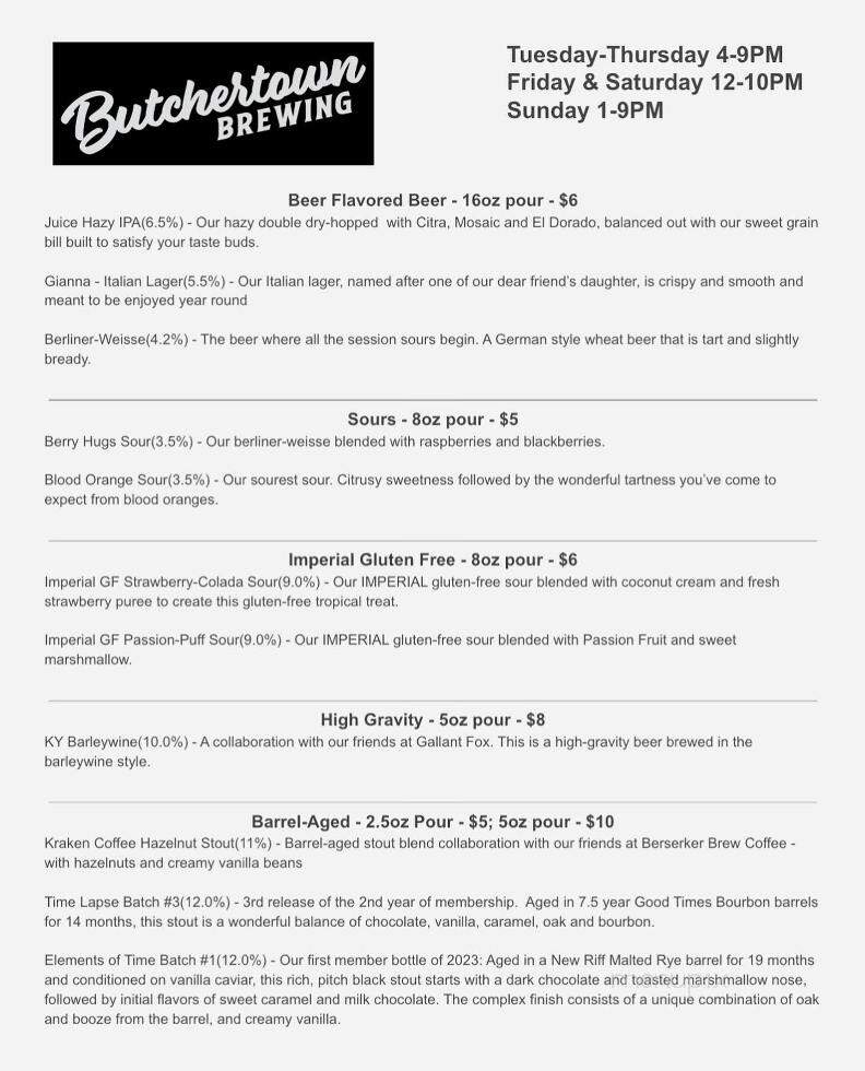 Butchertown Brewing - Louisville, KY menu_pic