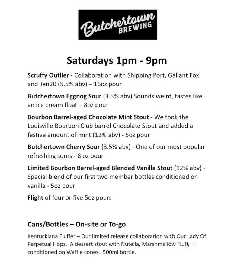 Butchertown Brewing - Louisville, KY menu_pic