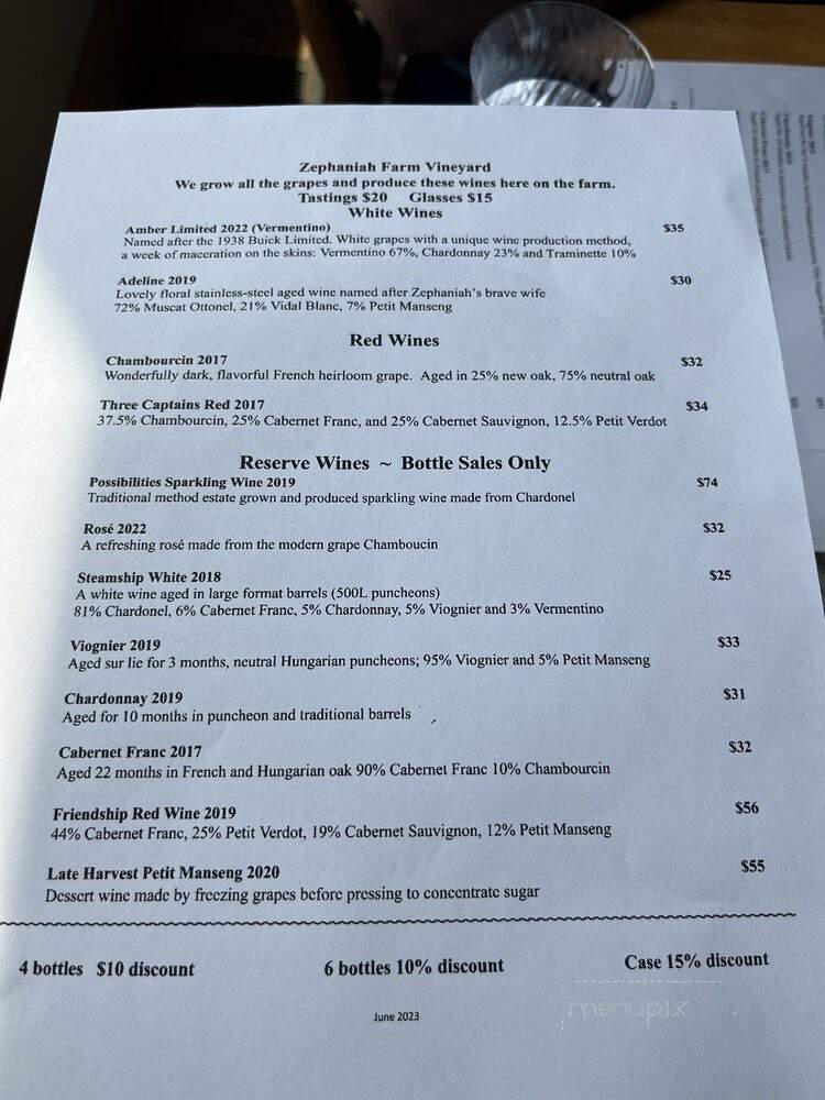 Zephaniah Farm Vineyard - Leesburg, VA menu_pic