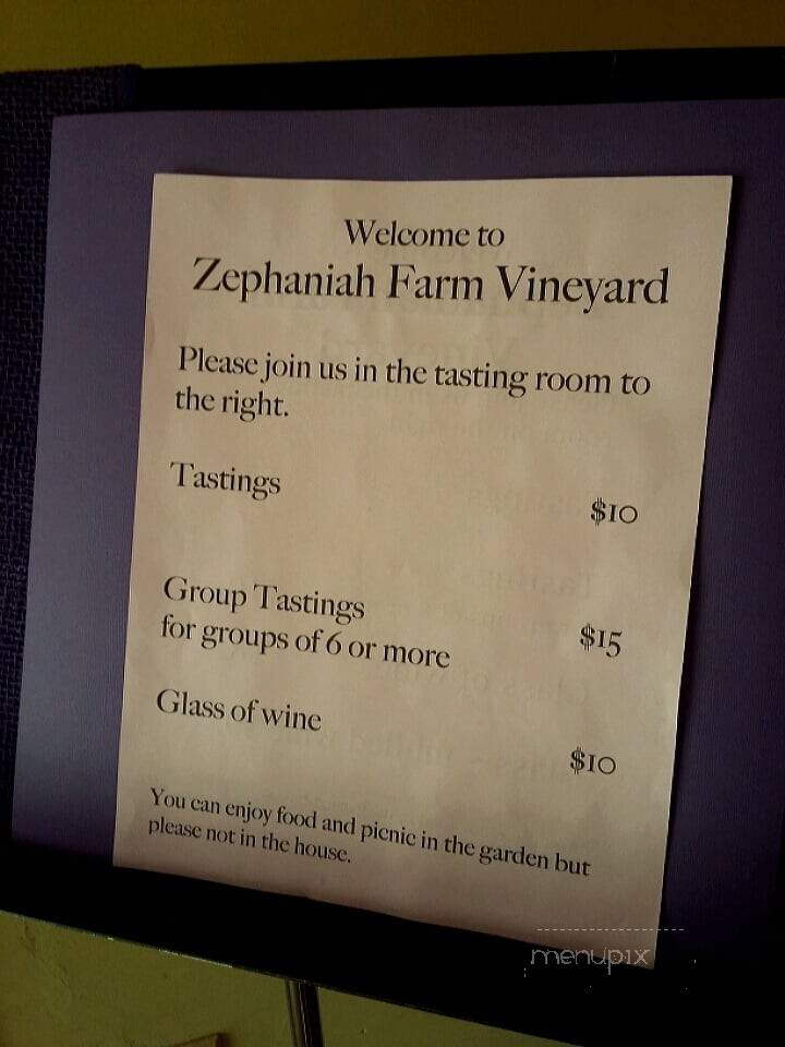 Zephaniah Farm Vineyard - Leesburg, VA menu_pic