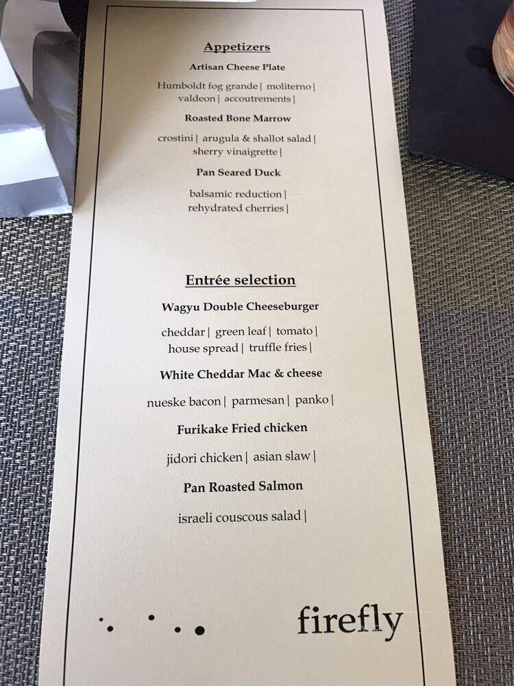 Firefly at the Dana Mission Bay - San Diego, CA menu_pic