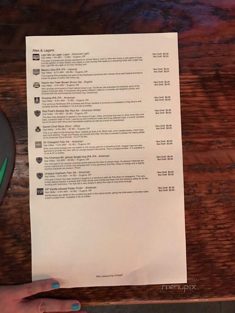Hop Valley Brewing Co. - Eugene, OR menu_pic