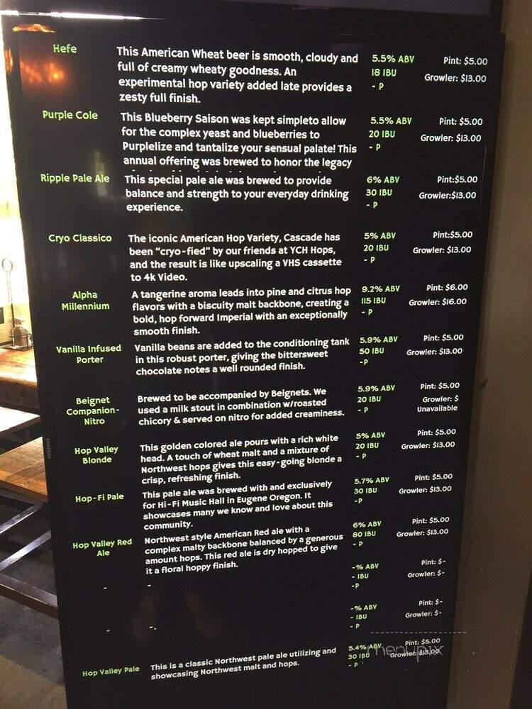 Hop Valley Brewing Co. - Eugene, OR menu_pic