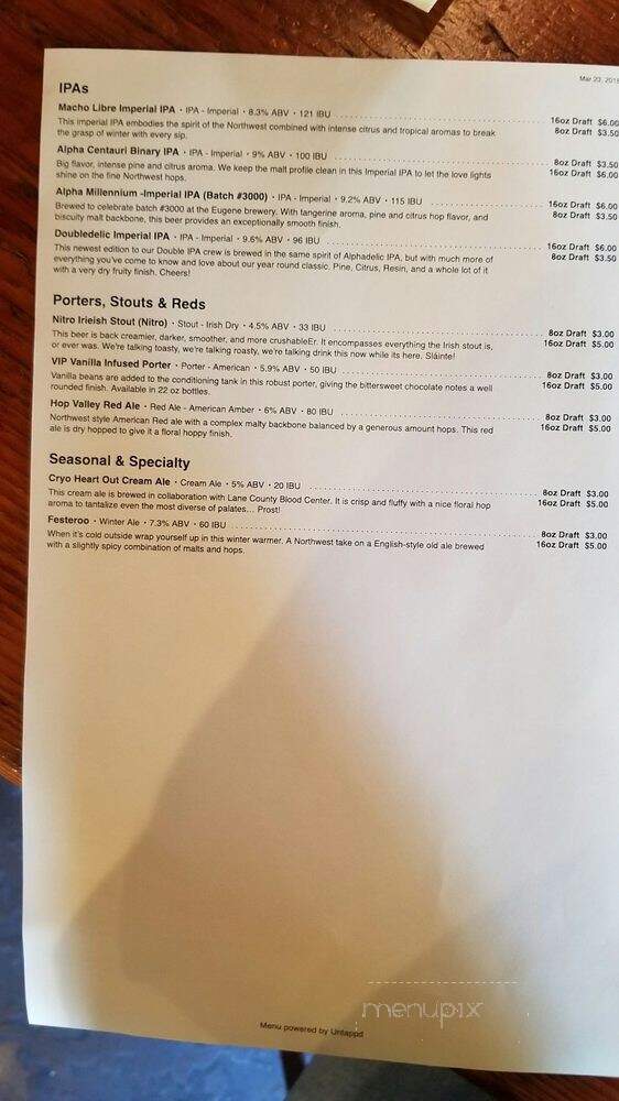 Hop Valley Brewing Co. - Eugene, OR menu_pic