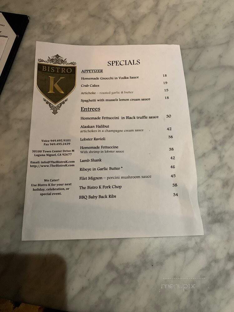 The Bistro K - Laguna Niguel, CA menu_pic