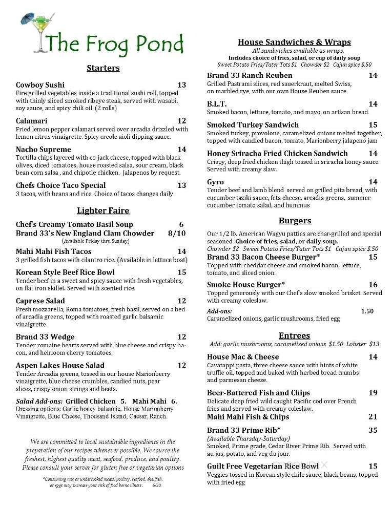 Brand 33 Restaurant - Sisters, OR menu_pic