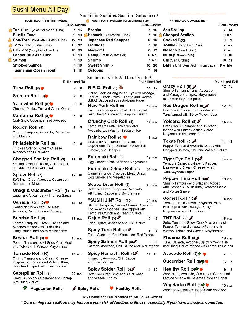 Sushi Jin - Houston, TX menu_pic