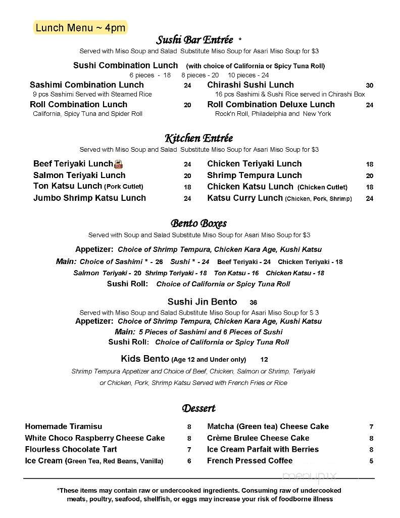 Sushi Jin - Houston, TX menu_pic