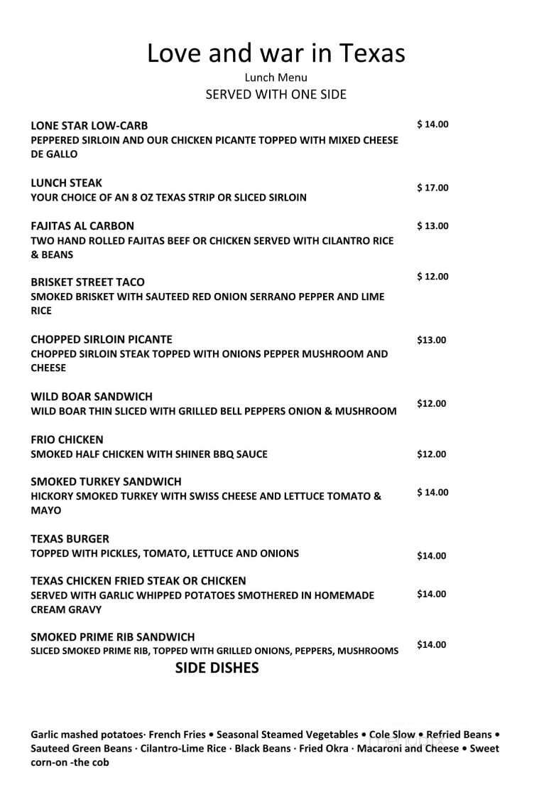 Love & War In Texas - Plano, TX menu_pic