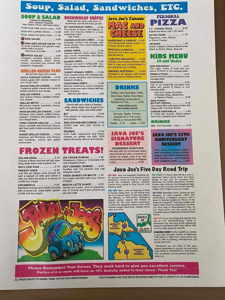 Java Joe's Pizza - St Ignace, MI menu_pic