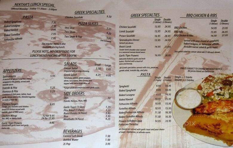 Nektar's Pizza and Greek Food - North Vancouver District, BC menu_pic