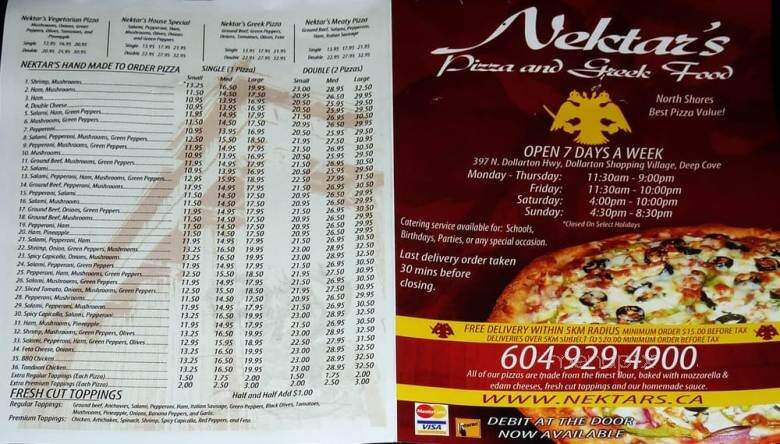 Nektar's Pizza and Greek Food - North Vancouver District, BC menu_pic
