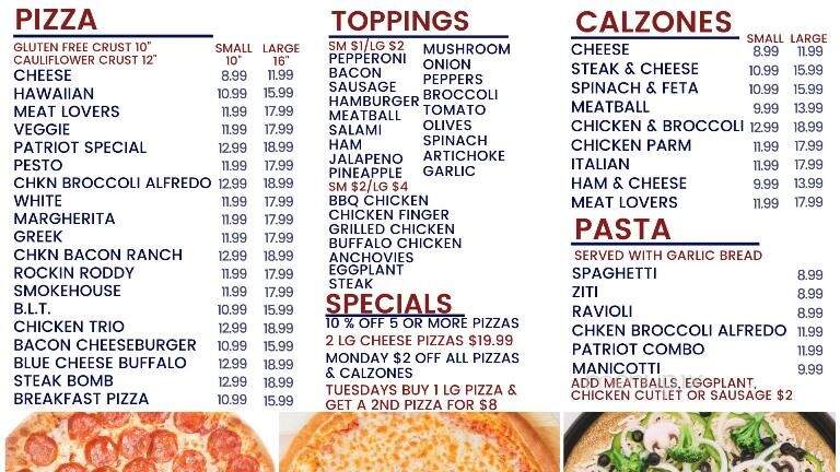 Patriot Pizza & Subs - Townsend, MA menu_pic