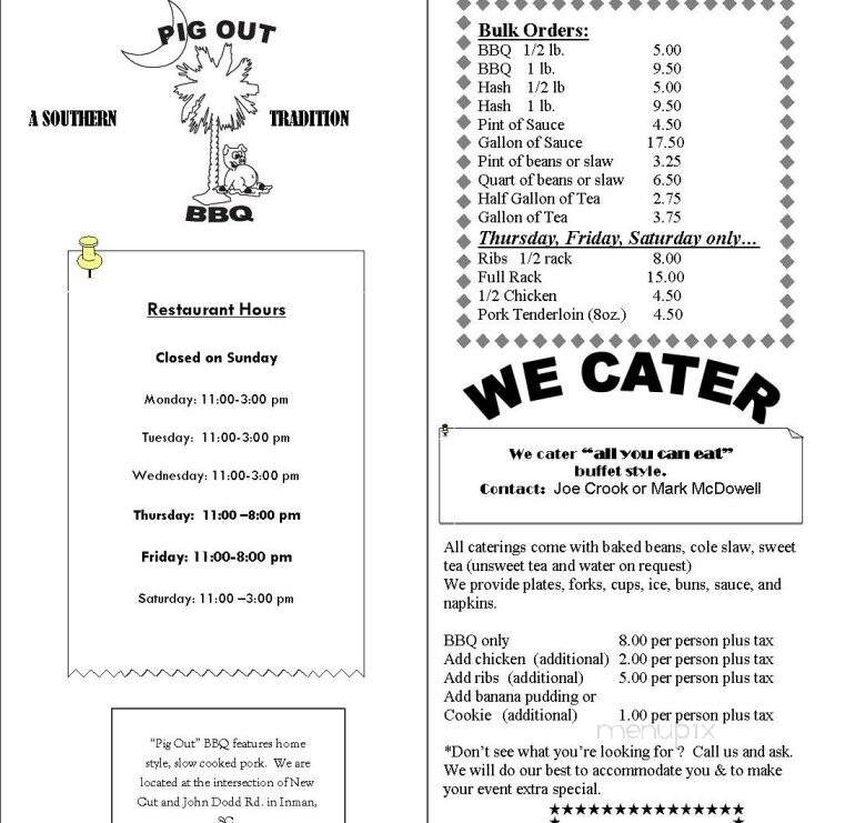 Pig Out - Inman, SC menu_pic
