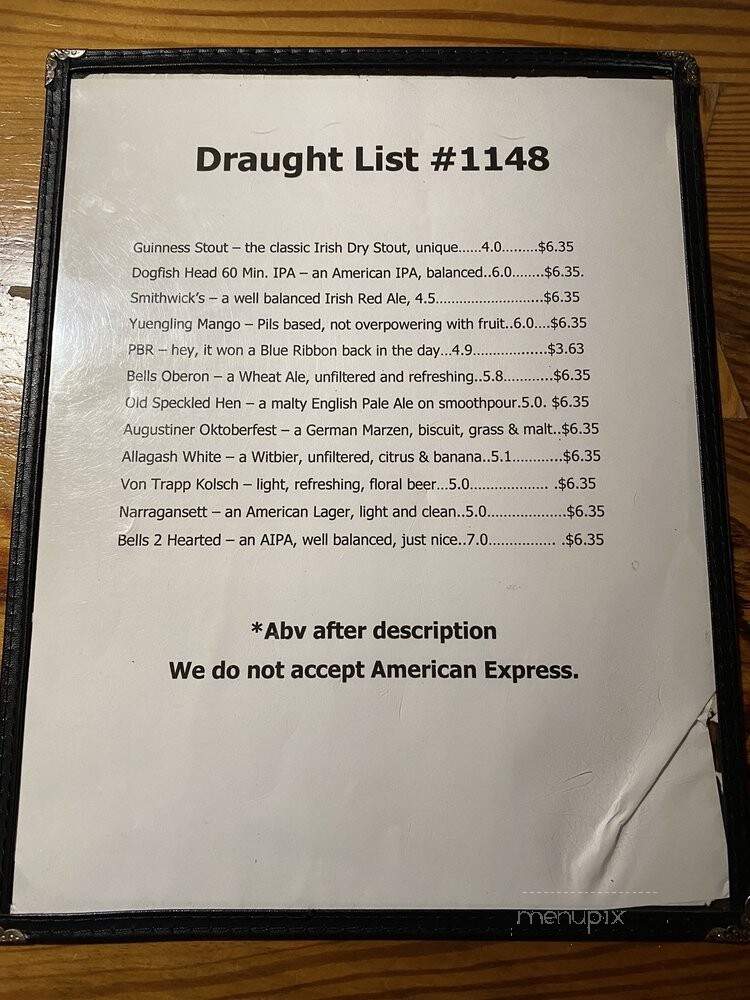 Kelly's Gingernut Pub - Cape Charles, VA menu_pic