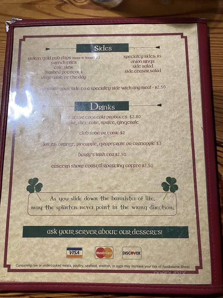Kelly's Gingernut Pub - Cape Charles, VA menu_pic
