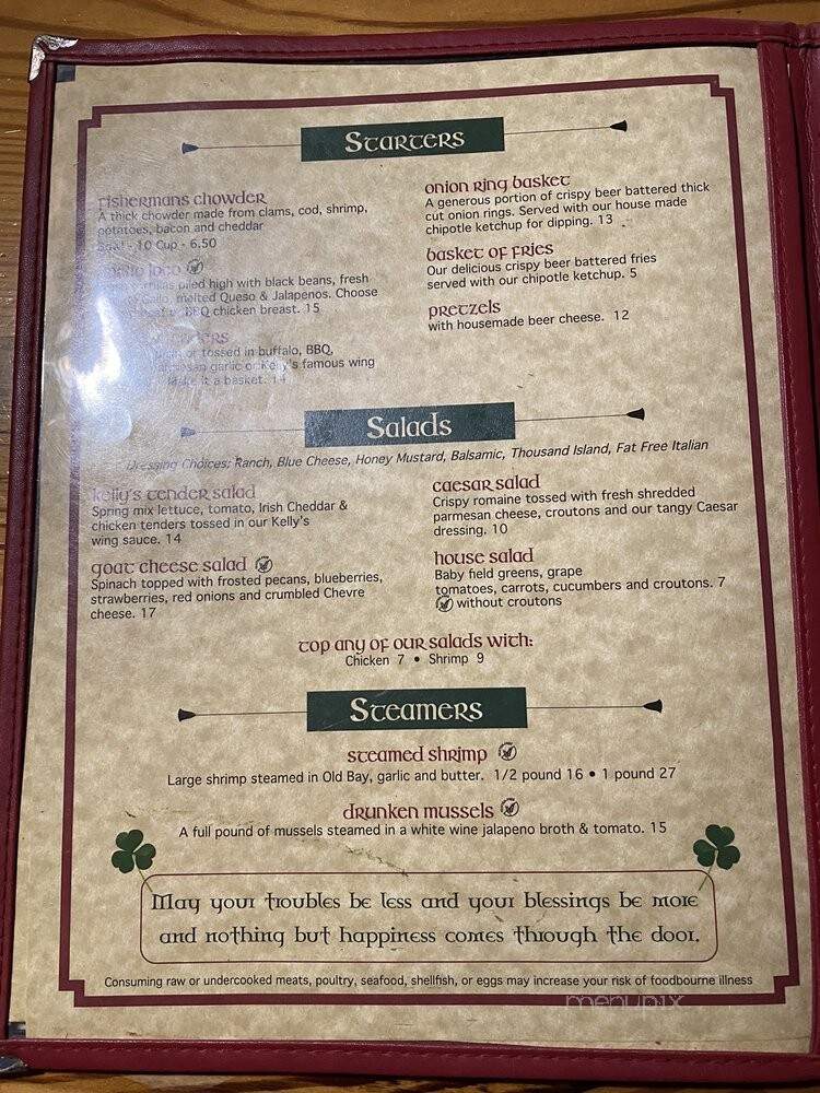 Kelly's Gingernut Pub - Cape Charles, VA menu_pic