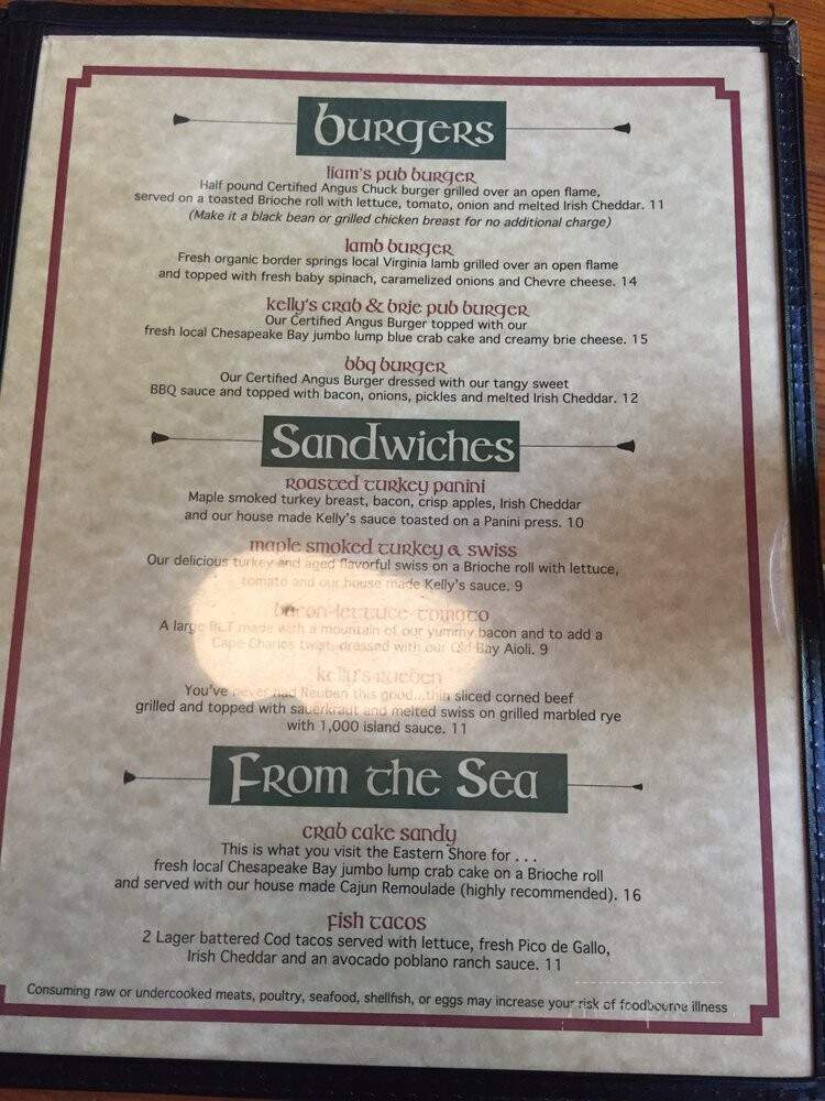 Kelly's Gingernut Pub - Cape Charles, VA menu_pic