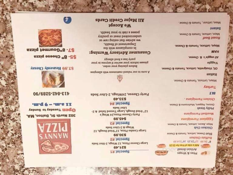 Manny's Pizza - Dalton, MA menu_pic