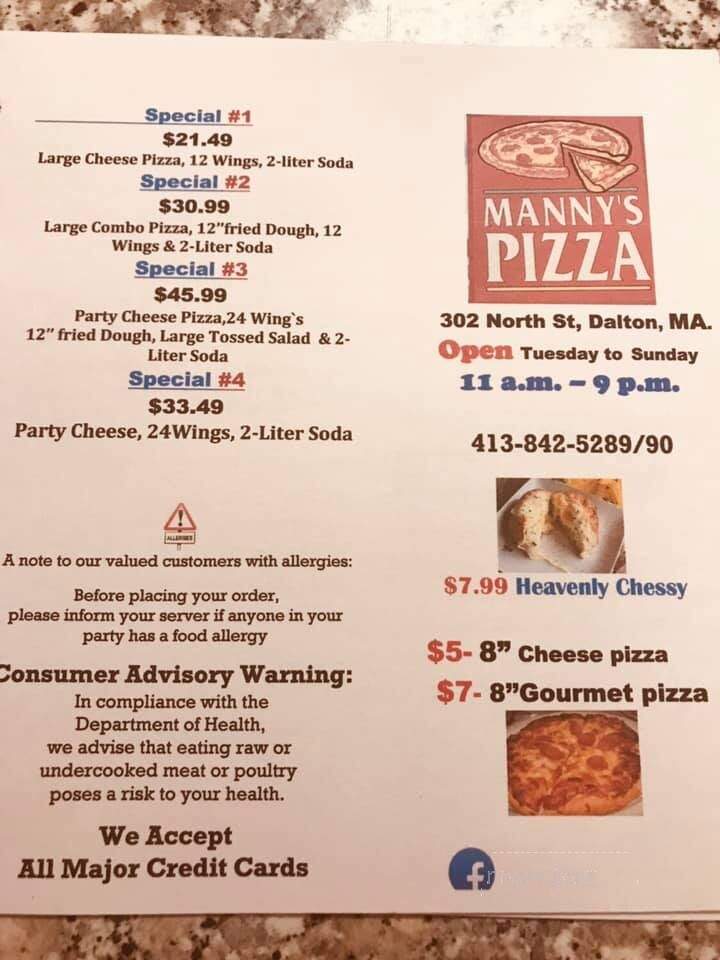 Manny's Pizza - Dalton, MA menu_pic