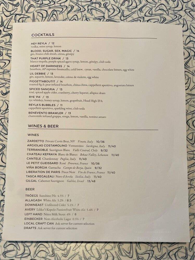 Reyla - Asbury Park, NJ menu_pic