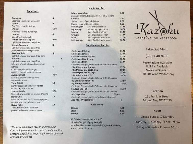 Kazoku Sushi And Bar - Mount Airy, NC