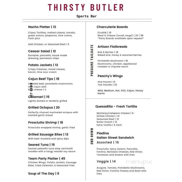 The Thirsty Butler - Windsor, ON menu_pic