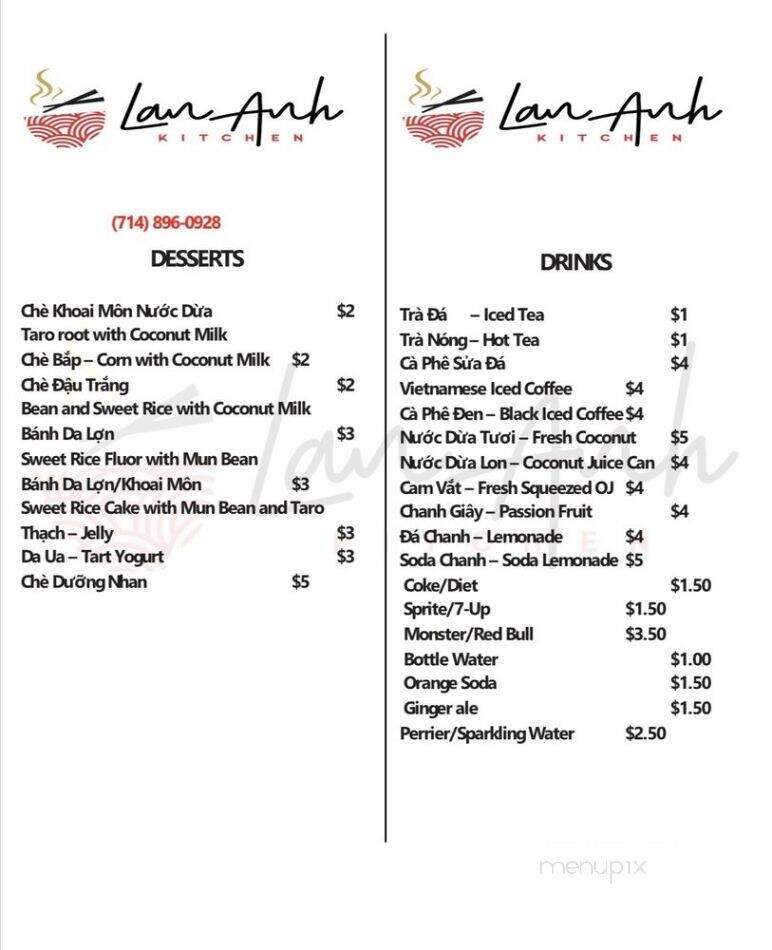 LanAnh Kitchen - Westminster, CA menu_pic