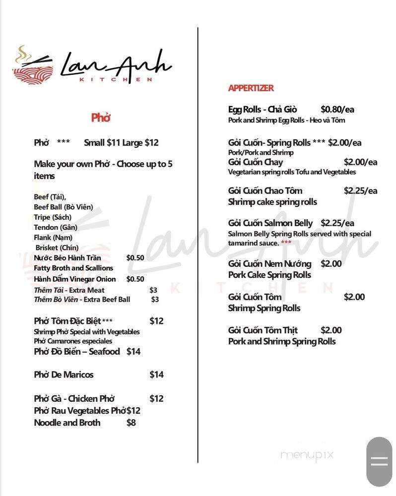 LanAnh Kitchen - Westminster, CA menu_pic