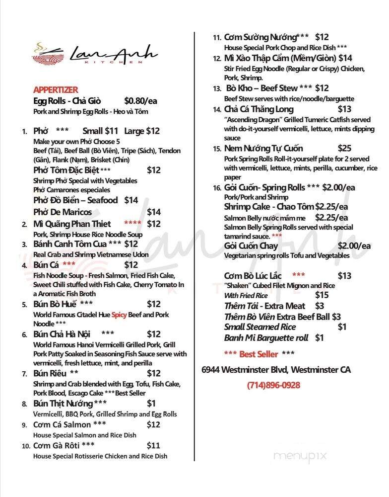 LanAnh Kitchen - Westminster, CA menu_pic