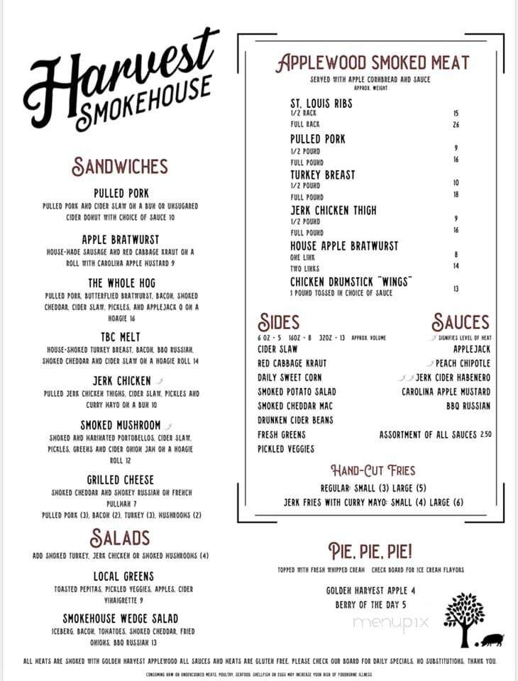 Harvest Smokehouse - Valatie, NY menu_pic
