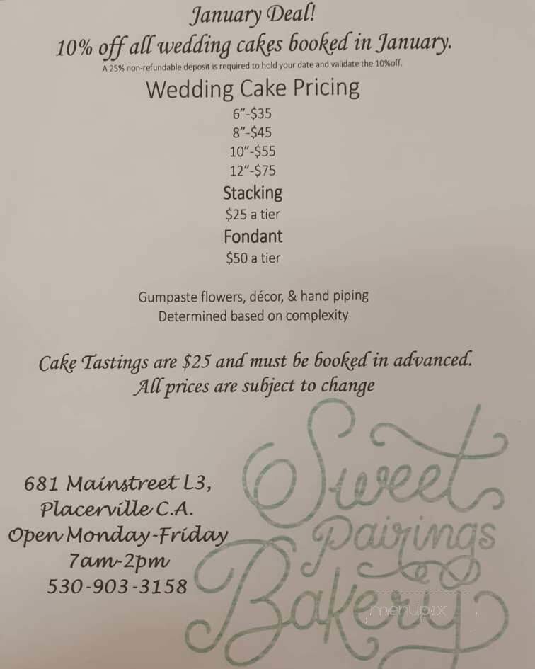 Sweet Pairings - Placerville, CA menu_pic
