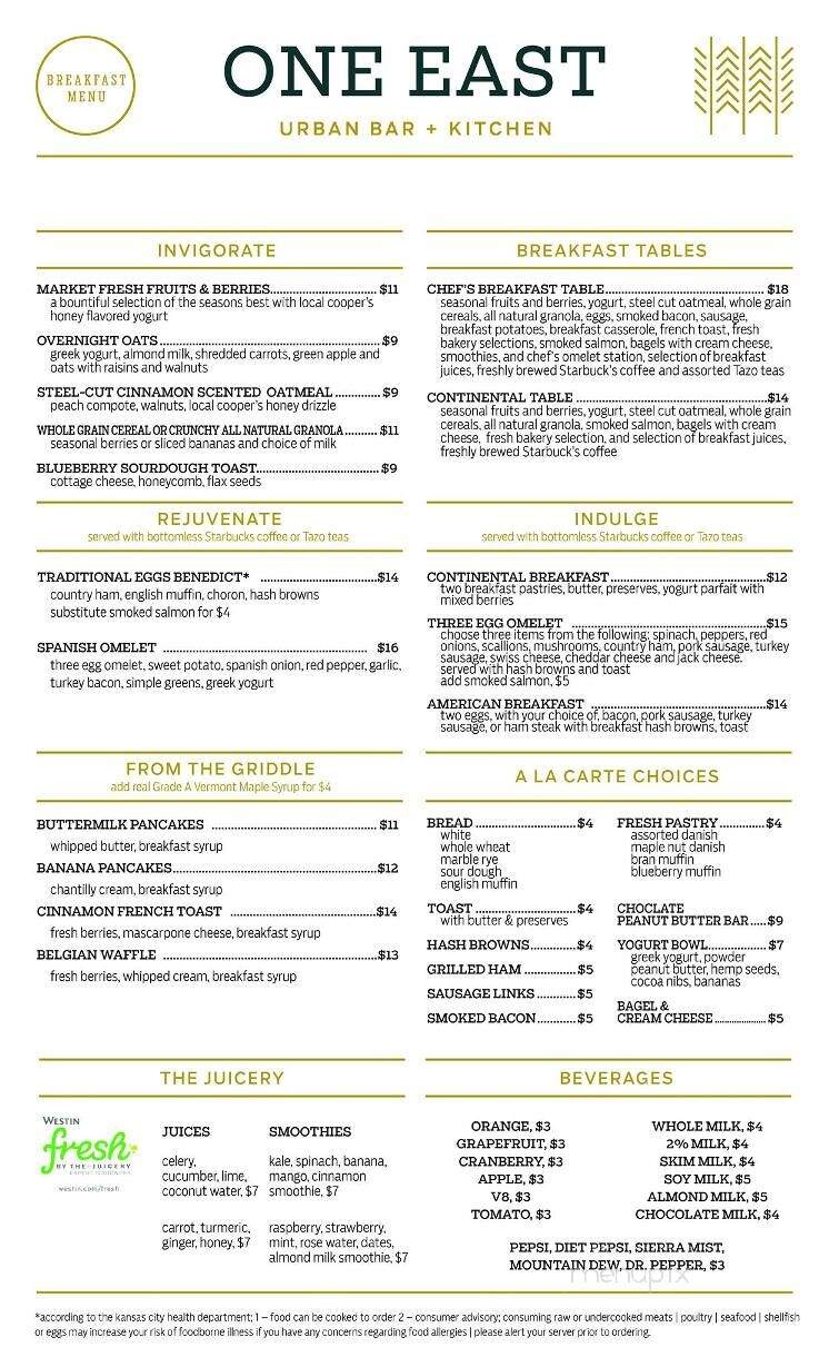 One East Urban Bar + Kitchen - Kansas City, MO menu_pic