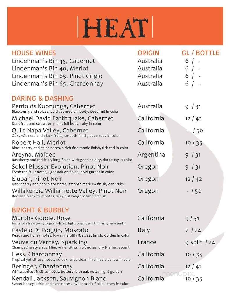 Heat - Piedmont, SC menu_pic