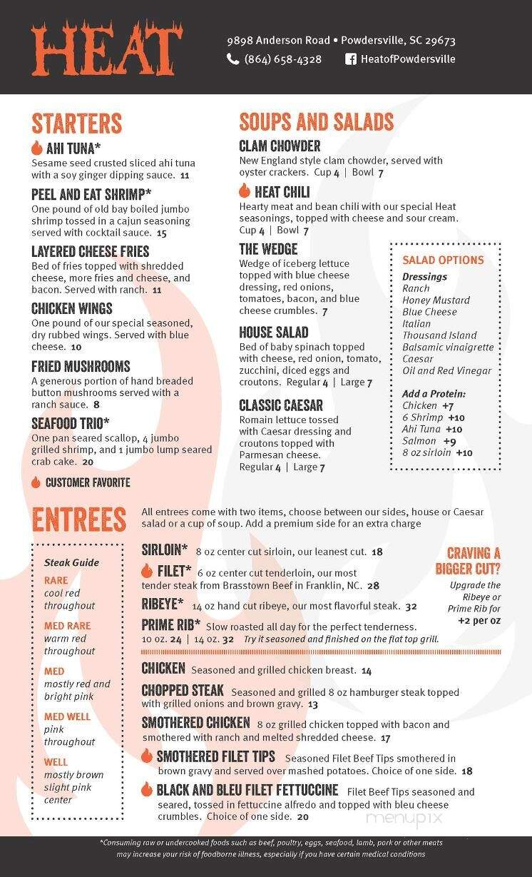 Heat - Piedmont, SC menu_pic