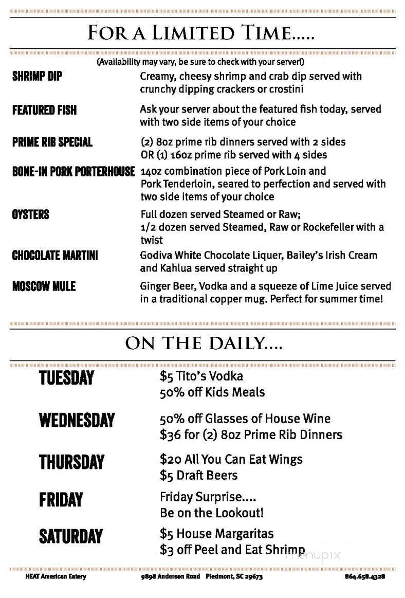 Heat - Piedmont, SC menu_pic