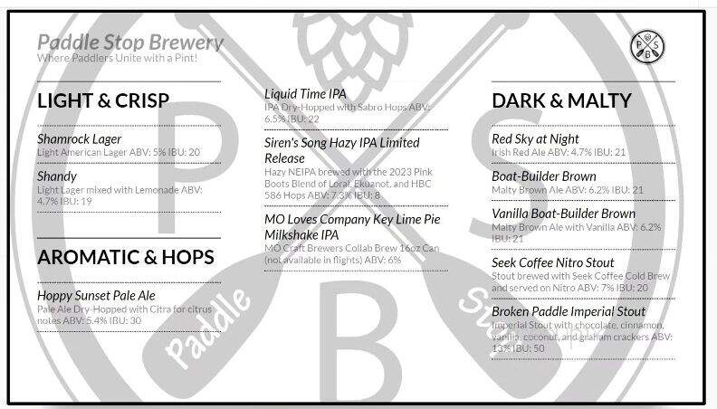 Paddle Stop Brewery - New Haven, MO menu_pic