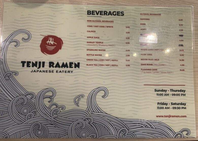 Tenji Ramen - Murrieta, CA menu_pic