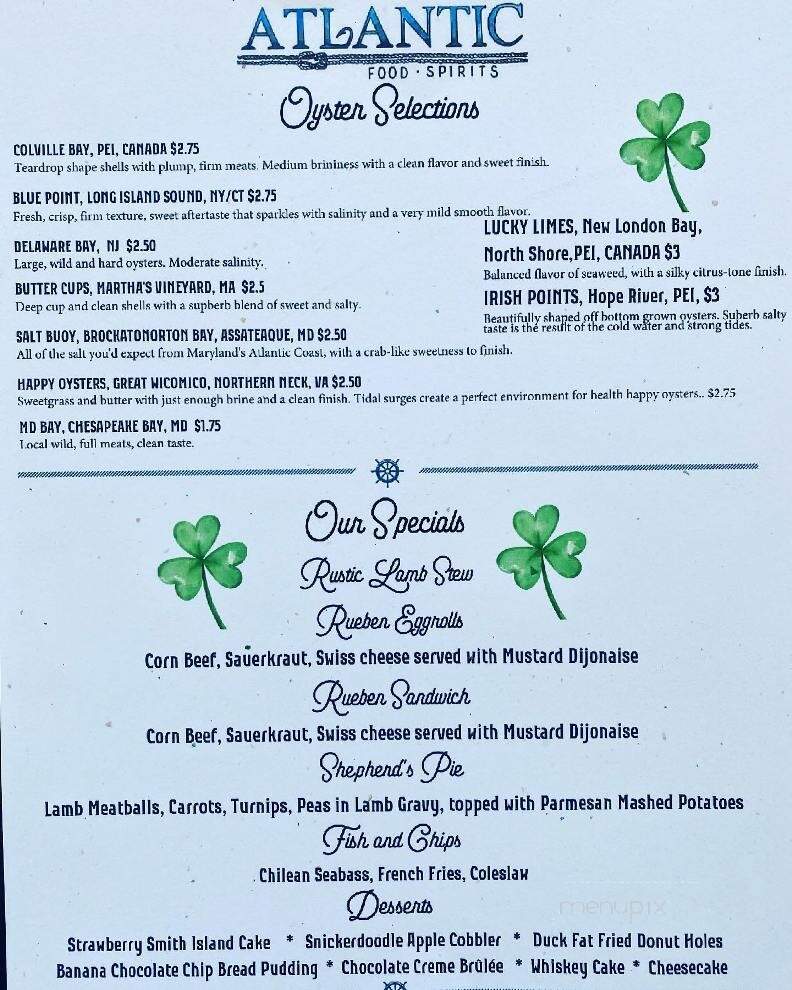 Atlantic Food and Spirits - Catonsville, MD menu_pic