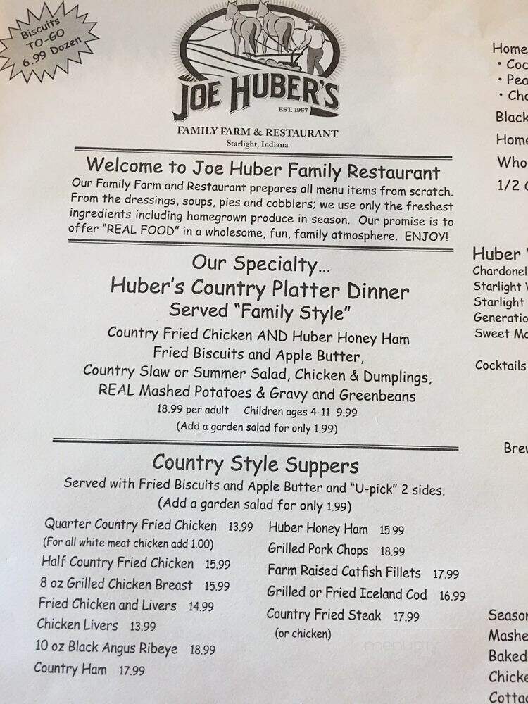 Joe Huber Family Farm Orchard - Borden, IN menu_pic