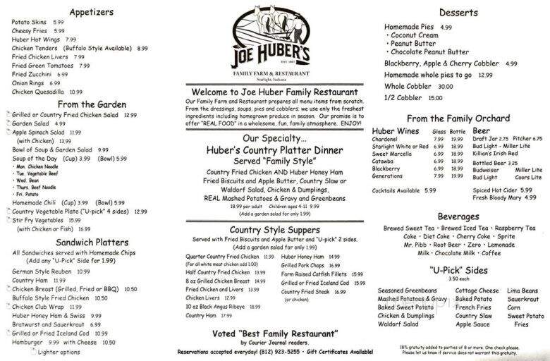 Joe Huber Family Farm Orchard - Borden, IN menu_pic
