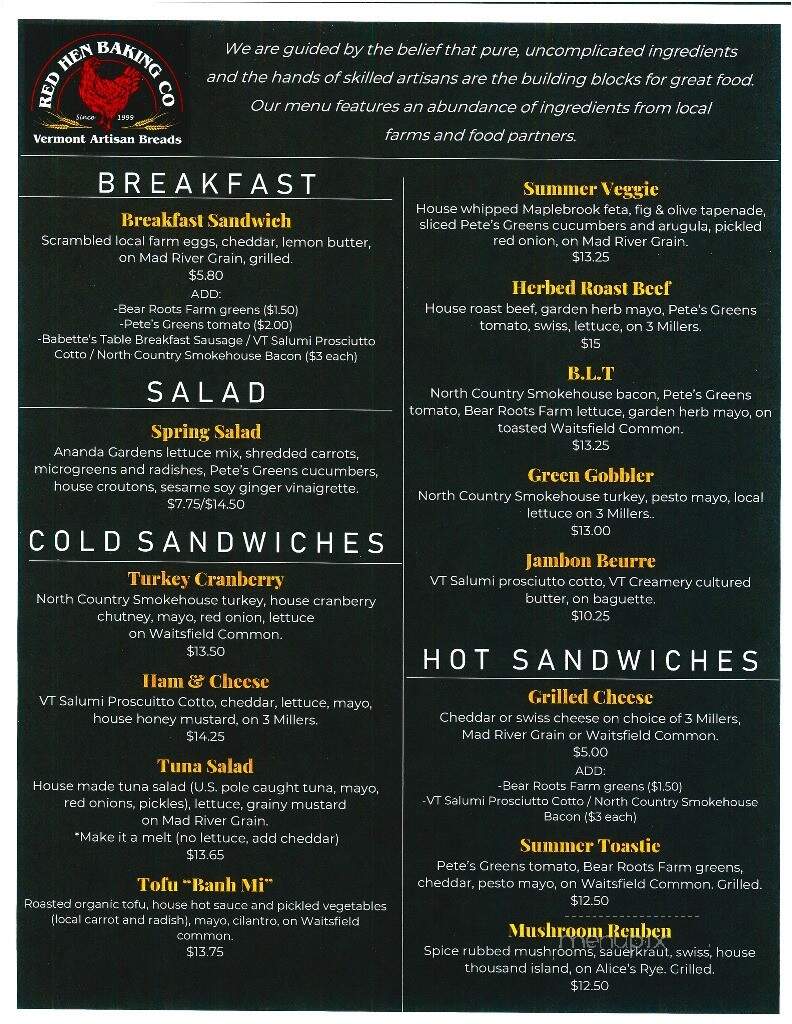 Red Hen Baking Co - Middlesex, VT menu_pic