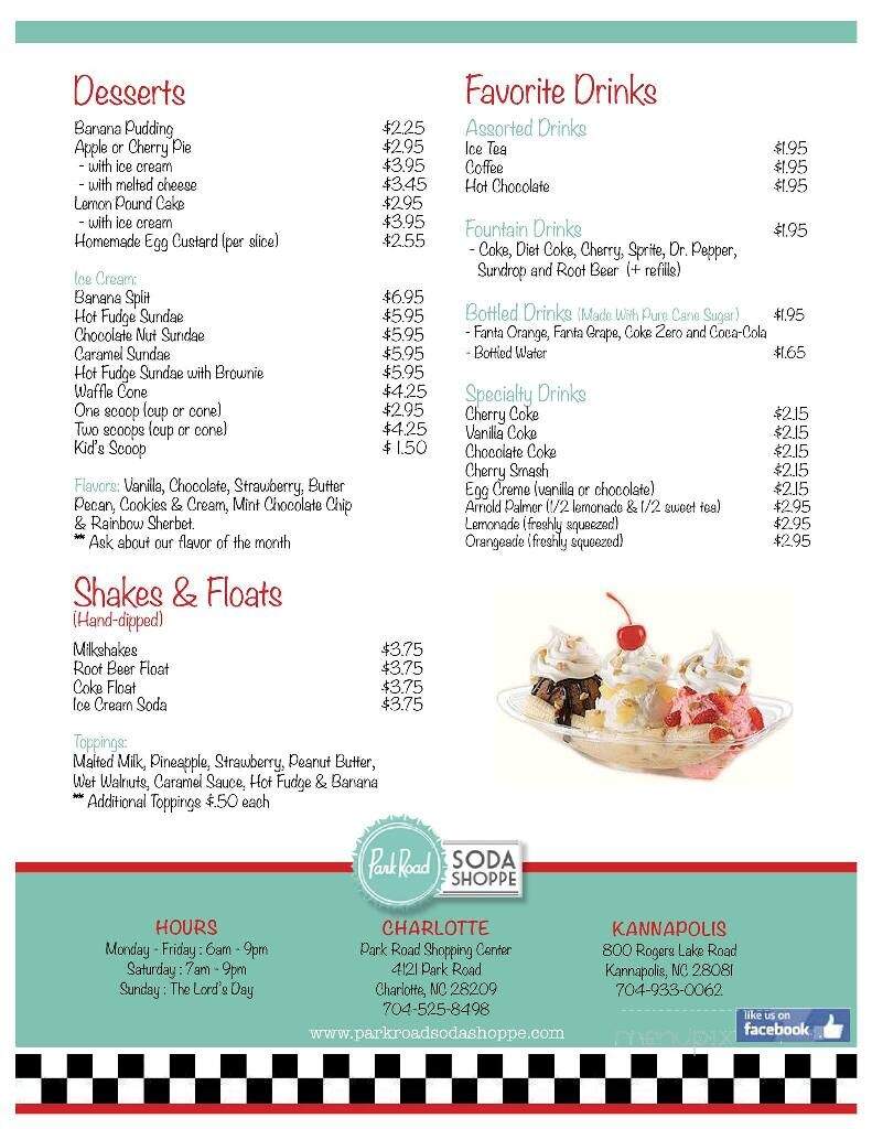Park Road Soda Shoppe - Kannapolis, NC menu_pic