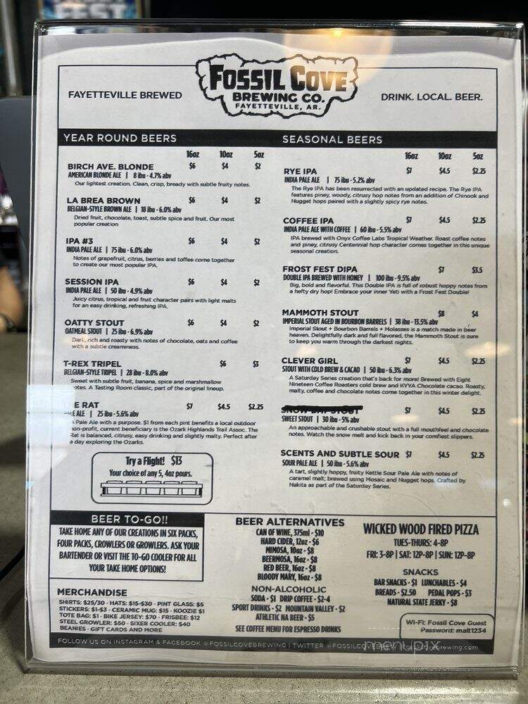 Fossil Cove - Fayetteville, AR menu_pic